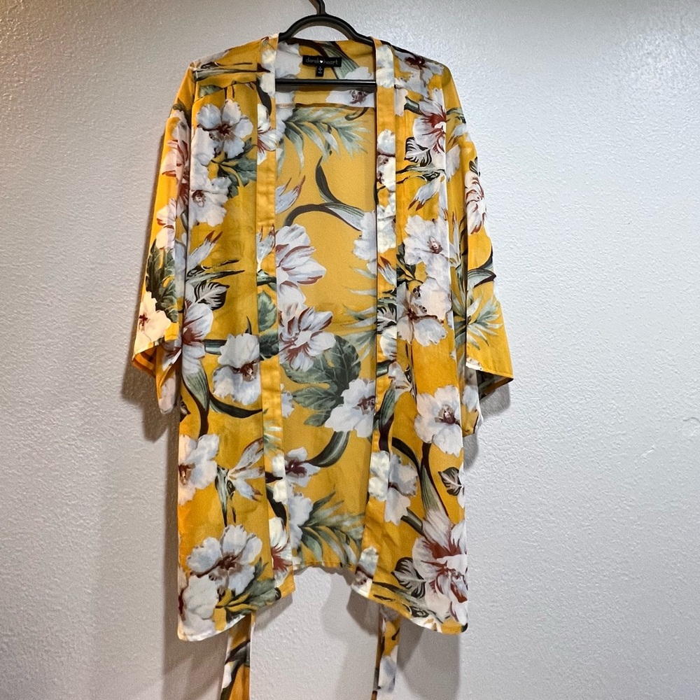 See-through yellow and white floral cardigan
